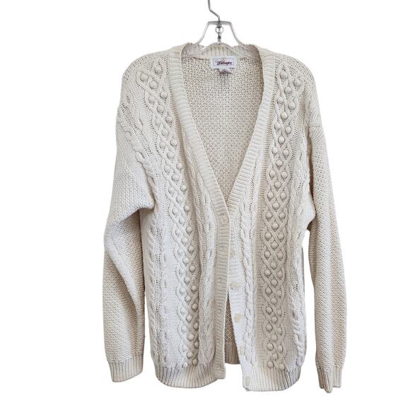 Vintage Worthington Chunky Pom Pom Granny Cottage Sweater Ivory Sz Large - Picture 1 of 6